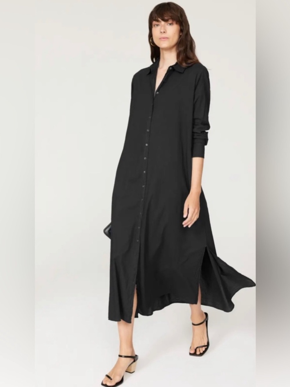 Xirena Boden Dress Black Long Sleeve Button Up Cotton Shirt Dress Size Small